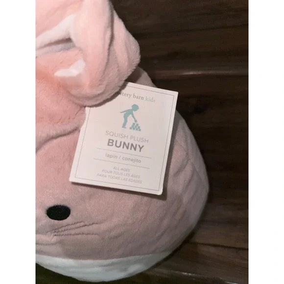 New Pottery Barn Kids Huggable 13" Squish Plush Bunny Pale Pink White Soft Gift - Picture 3 of 6